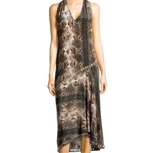Haute Hippie NWT 100% Silk Dress Snake Print Midi w/ Grommets & Stud Trim